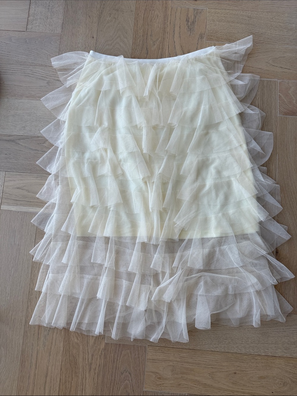 Ivory Layered Tulle Ruffle A-Line Skirt